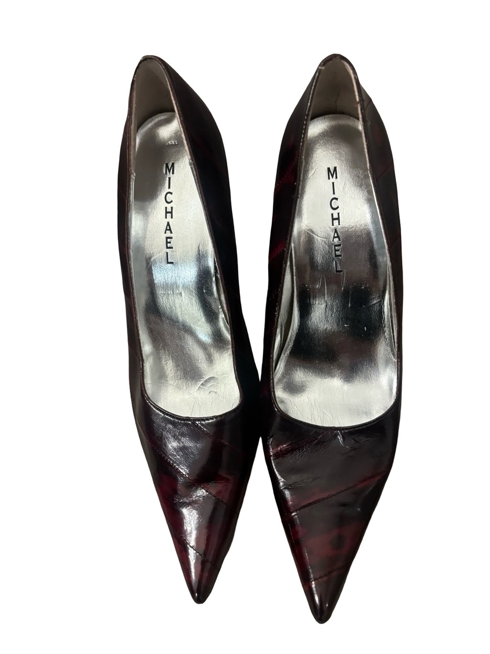 Michaels VTG Burgundy Darrah Pointy Crackled Patent Leather Pumps Size 9